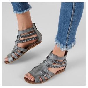 NEW ROAN By Bed Stu Size 7.5 Willa Gray Leather Gladiator Sandals Shoes
